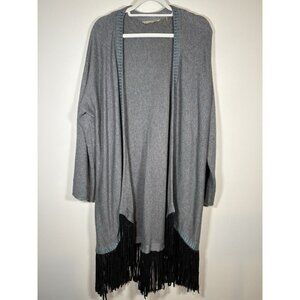 SOFT SURROUNDINGS Cashmere Blend Shawl Cardigan Duster Grey Leather Fringe Large
